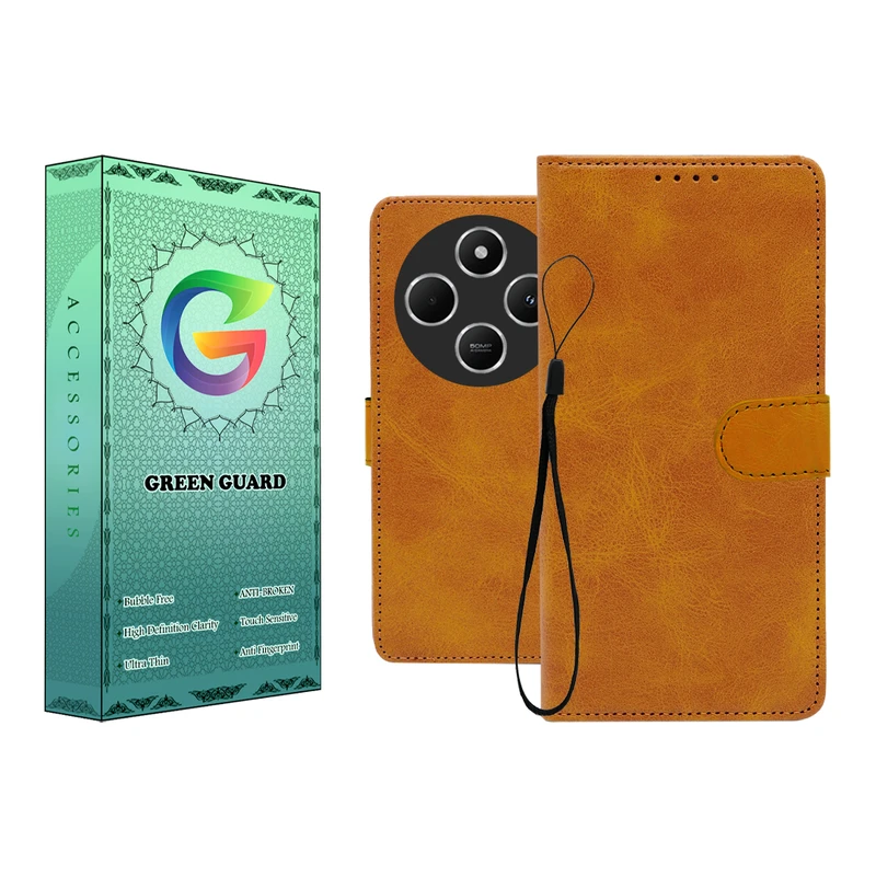 کیف کلاسوری گرین گارد طرح چرمی مدل Landing کد 01 مناسب برای گوشی موبایل شیائومی Redmi 14C / Poco C75 به همراه بند آویز