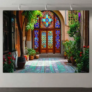 پوستر طرح  معماری ایرانی مدل حیاط سنتی و شیشه رنگی کد DV2679