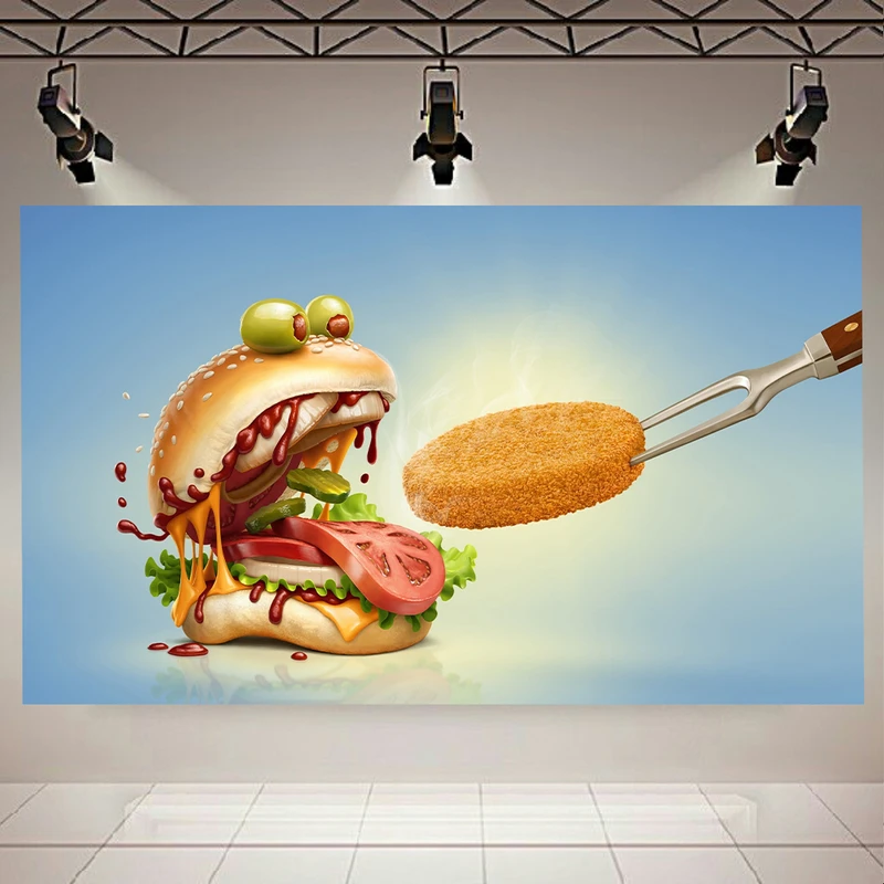 پوستر پارچه ای مد ل چرم مخمل طرح همبرگر Burger monster کد AR2230