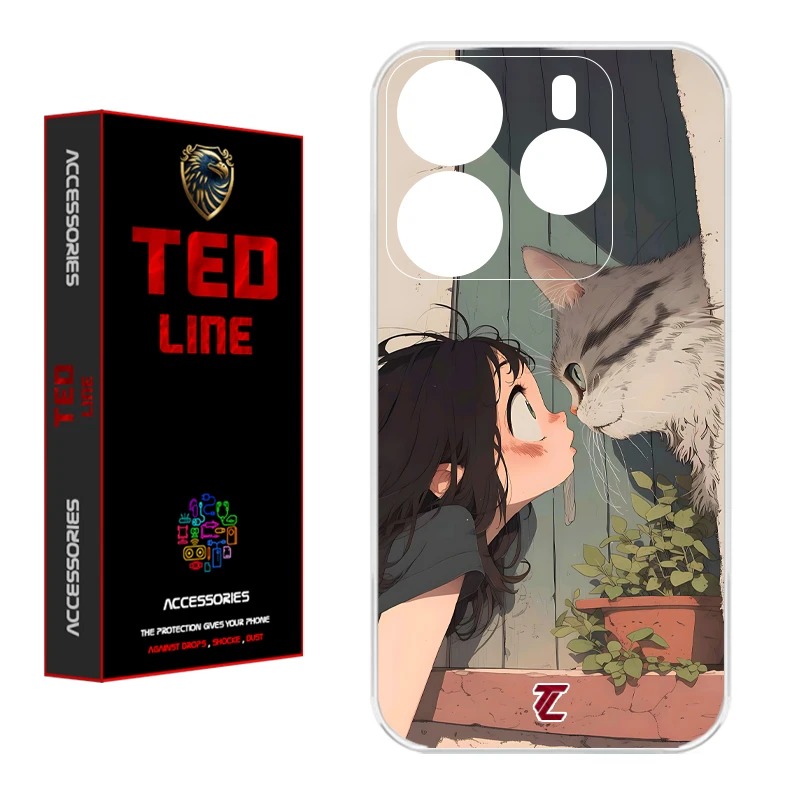 کاور تدلاین طرح دختر و گربه کد 1205 مناسب برای گوشی موبایل شیائومی Redmi Note 14 4G