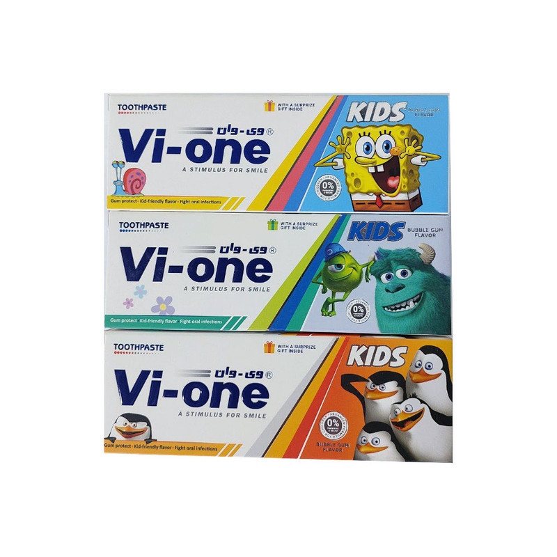 خمیردندان کودک وی وان مدل پک کارتونی پسرانه مجموعه 3 عددی حجم 60 میلی‌لیتر