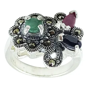 انگشتر نقره زنانه سلین کالا مدل یاقوت و زمرد ce-As315