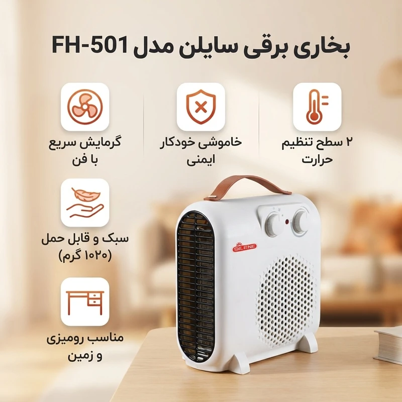 عکس شماره 2 : بخاری برقی سایلن مدل fh-501