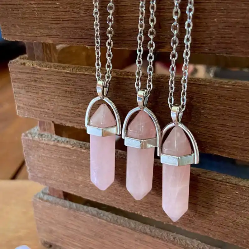 گردنبند مدل سنگ رزکوارتز کد 7555