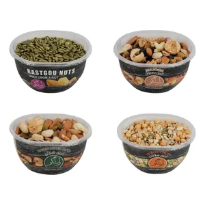 آجیل شرین اکبر راستگو - 280 گرم به همراه آجیل معجون اکبر راستگو - 250 گرم  و آجیل سلامت اکبر راستگو - 250 گرم و مغز تخمه کدو اکبر راستگو - 300 گرم 