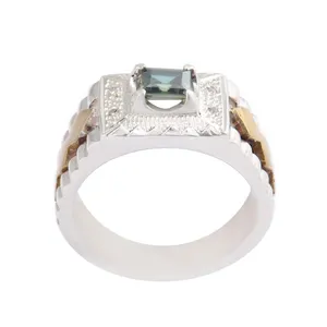 انگشتر نقره مردانه بازرگانی میلادی مدل سنگ موزانایت کد AM_2537