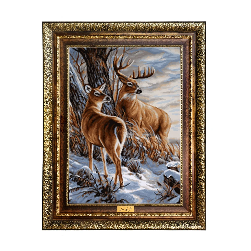 تابلو فرش ماشینی نقش نگار رضوی طرح گوزن کد 1023KH