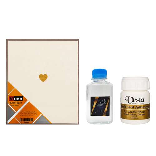 ورق طلا ویونا بسته 20 عددی به همراه لاک الکل و چسب ورق طلا
