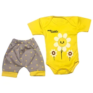 ست بادی و شلوارک نوزادی طرح آفتابگردان مدل 1006