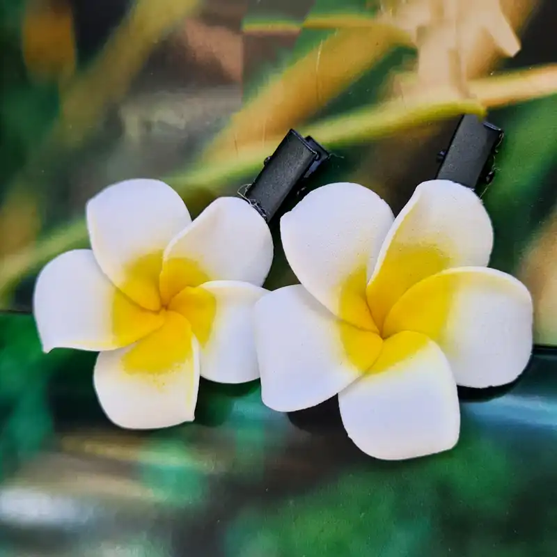 گیره مو زنانه مدل گل پلومریا استوایی بسته 2 عددی