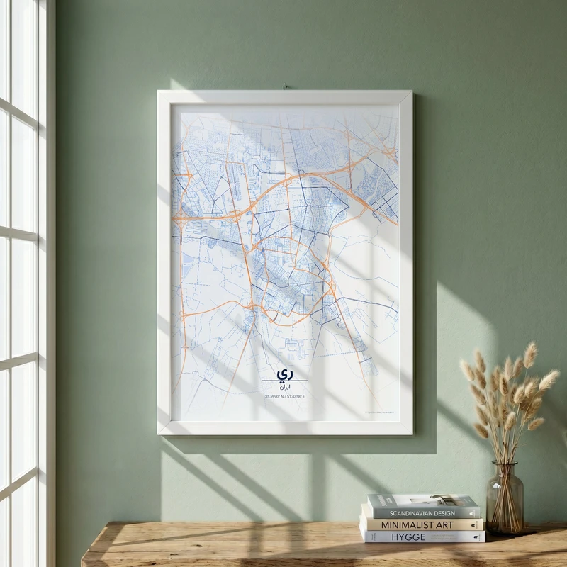 تابلو طرح نقشه شهر ري مدل G19721 فریم سفید