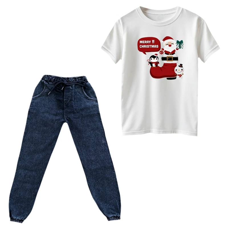 ست تی‌شرت و شلوار پسرانه مدل پنگوئن کریسمس کد 3