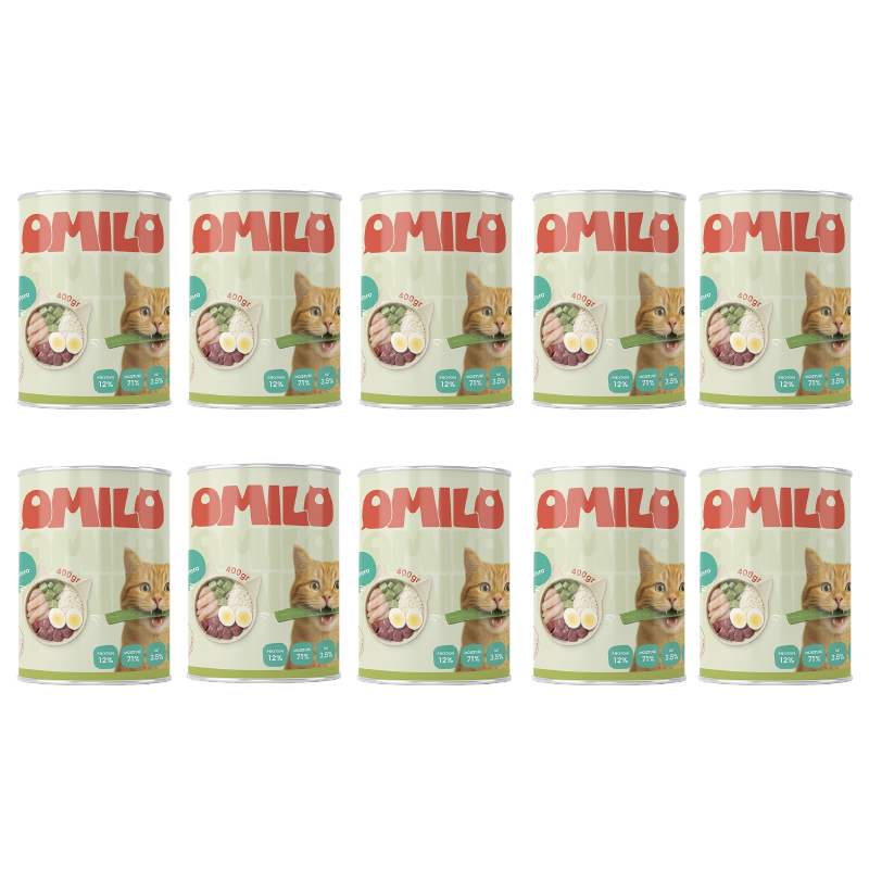 کنسرو غذای گربه بالغ اومیلو مدل پک نچرال طعم مرغ و آلوئه‌ورا بسته 10 عددی