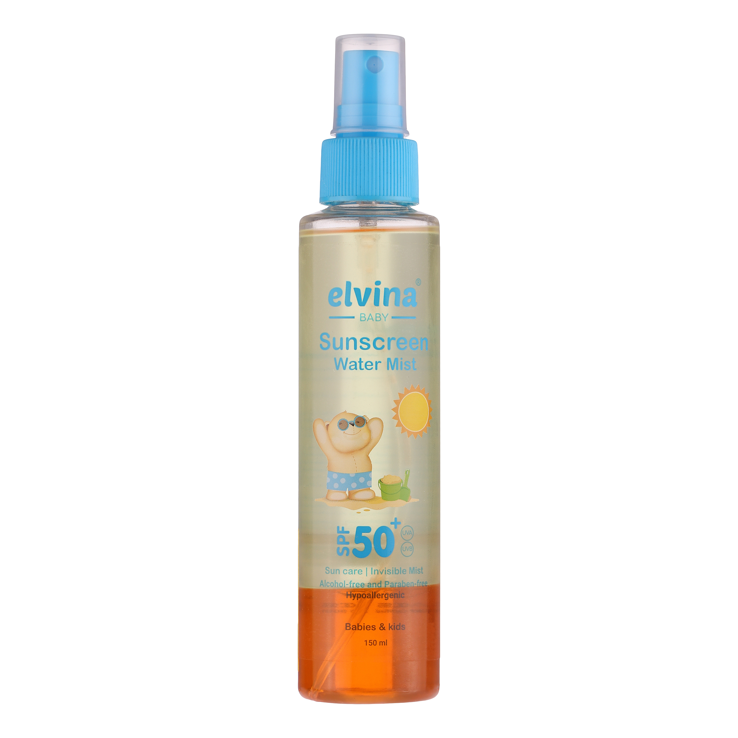 اسپری ضد آفتاب کودکان الوینا SPF 50 مدل Mist حاوی محافظ UVA و UVB مناسب انواع پوست حجم 150 میلی لیتر