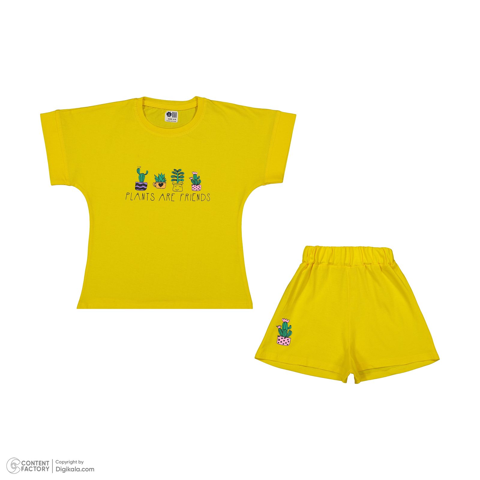 ست تی شرت آستین کوتاه و شلوارک دخترانه مادر مدل گاردن کد 92-16 رنگ زرد -  - 3