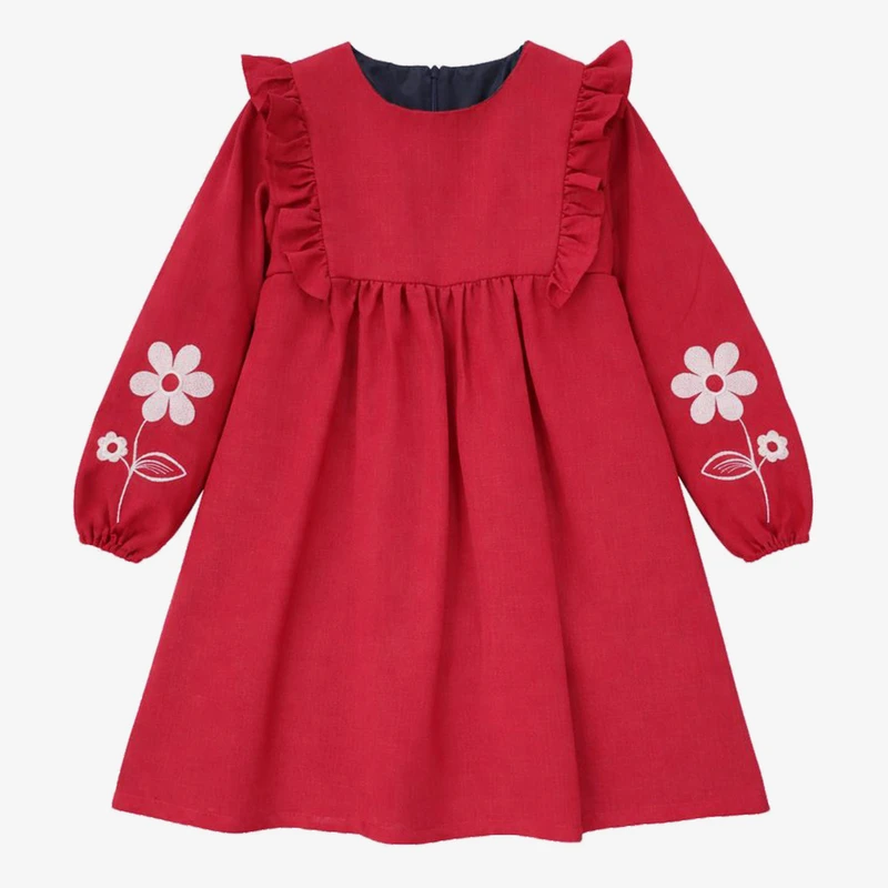 پیراهن آستین بلند یقه گرد دخترانه الگومی مدل پری گل کد RD