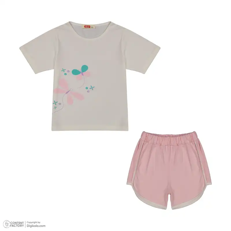 ست تی شرت و شلوارک دخترانه مادر مدل تینا رنگ صورتی