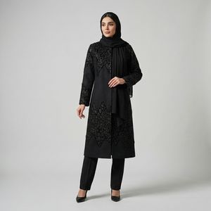 مانتو جلوباز زیر زانو زنانه مدل مجلسی سنگدوزی شده