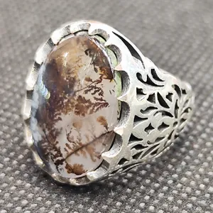 انگشتر نقره مردانه مدل عقیق شجر طبیعی کد 32111