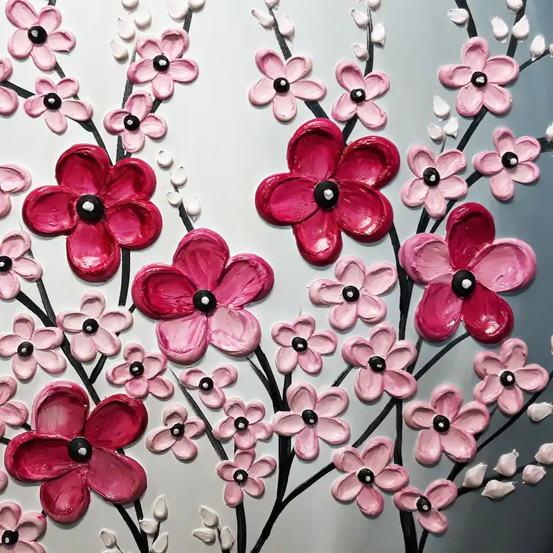 تابلو نقاشی میکس مدیا طرح شکوفه های گیلاس برجسته کد 111