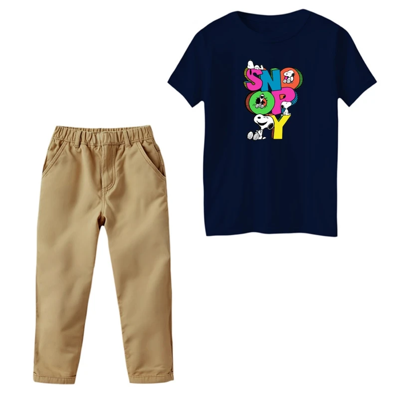 ست تی‌شرت و شلوار پسرانه مدل اسنوپی رنگ سرمه ای