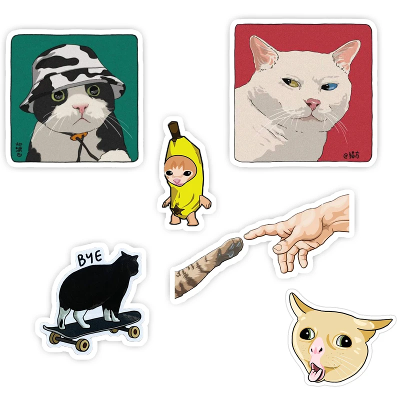 استیکر لپ تاپ و موبایل بووم طرح گربه کد 29 مدل gorbe city مجموعه 6 عددی