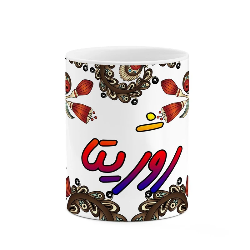 ماگ کاکتی مدل اسم روژیتا طرح سنتی گل و بته کد mgh45313