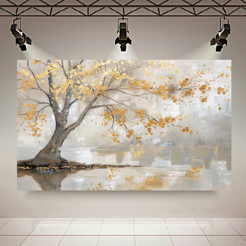 تابلو بوم طرح مخمل طرح برکه مدل درخت پاییزی کد PD130399