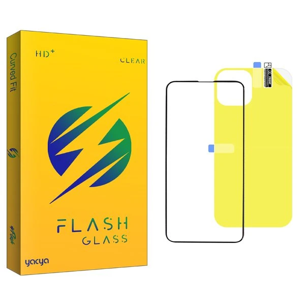 محافظ صفحه نمایش شیشه ای یاکیا مدل Yac مناسب برای گوشی موبایل اپل iPhone 13  به همراه محافظ پشت گوشی