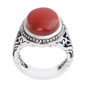 انگشتر نقره مردانه بازرگانی میلادی مدل سنگ عقیق یمانی رکاب دست ساز کد AM_2541