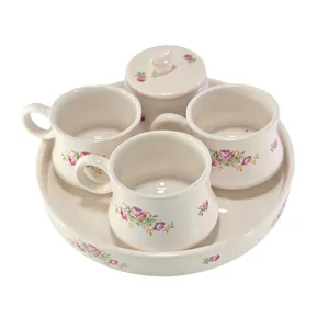Ceramic Tea Set with Pink Flower Design - K142