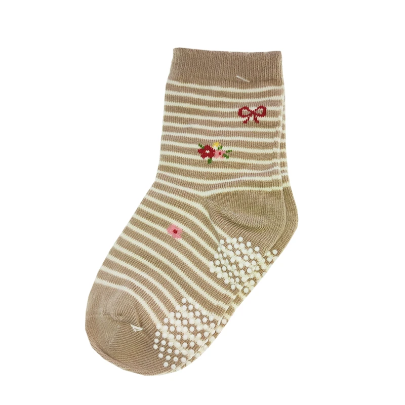 جوراب ساق کوتاه دخترانه لیمونار گالری مدل شکوفه و پاپیون کف استپ دار