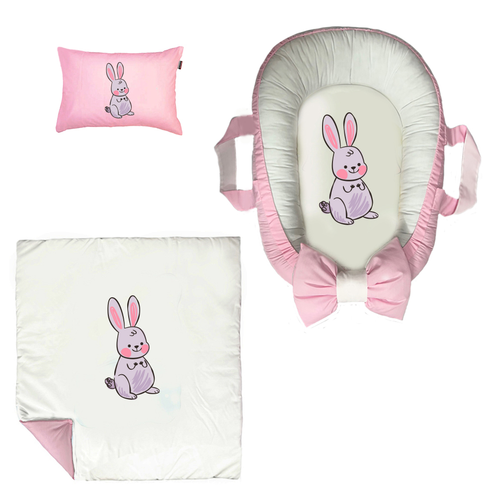 سرویس خواب سه تکه نوزاد مدل گارد محافظ دار طرح خرگوش کد 024