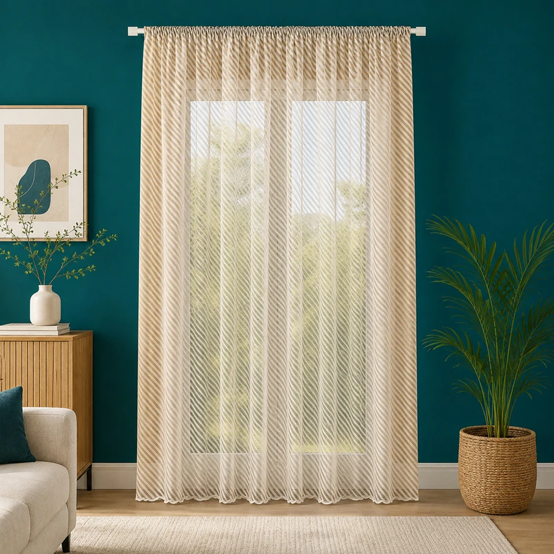پرده تیکو دکو مدل دوخت ساده تور راشل کادکا طرح ریوا دالبوردار سایز 280 × 300 سانتی‌متر