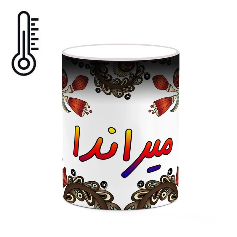 ماگ حرارتی کاکتی مدل اسم میراندا طرح سنتی گل و بته کد mgh47860