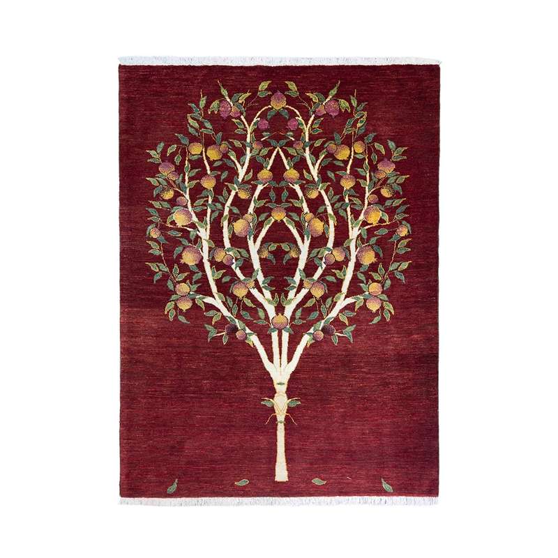 فرش  دستبافت ۴ متری گبه مدل درخت انار زمینه لاکی