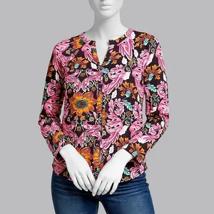 شومیز آستین بلند یقه گرد زنانه مدل 48674