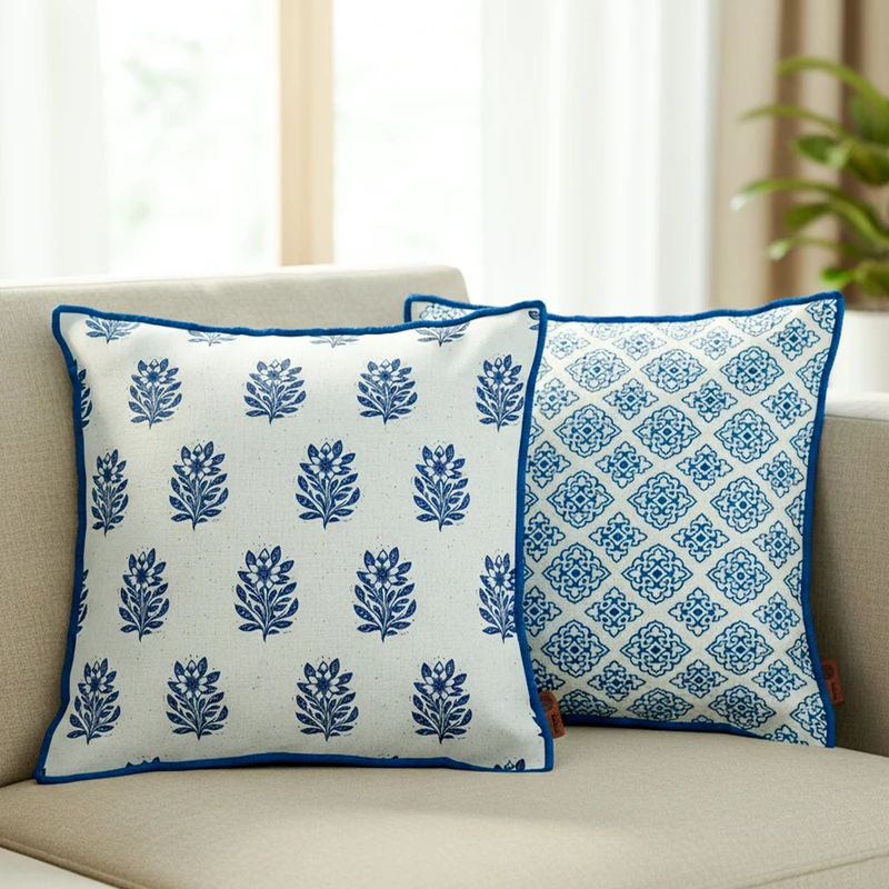 کاور کوسن اترس چوب مدل نیلوفرانه دو رو سایز 42*42 سانتی متر مجموعه 2 عددی