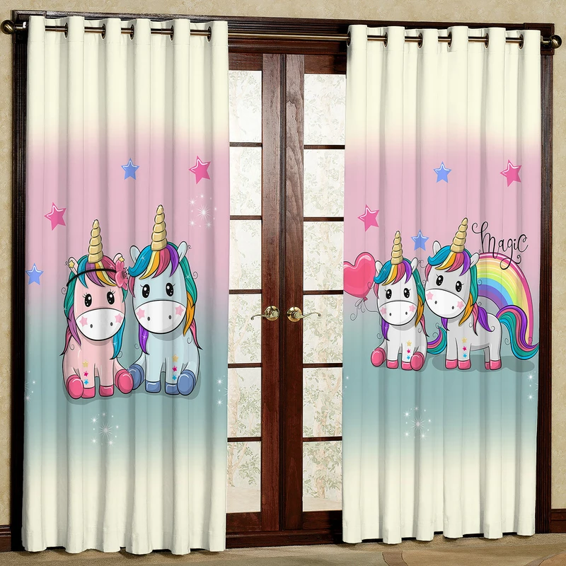 پرده مدل کودک مخمل پانچی طرح اسب تک شاخ کد 4718T2 سایز 200x140 سانتی متر
