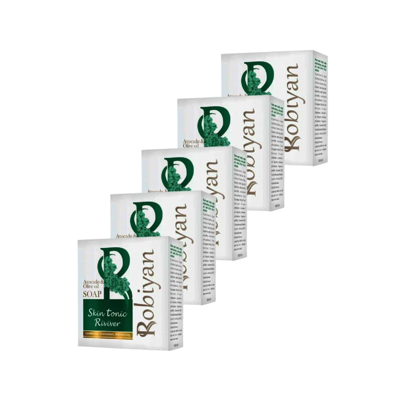 صابون شستشو لایه‌بردار روبیان مدل آووکادو و روغن زیتون مناسب برای پوست حساس وزن 100 گرم مجموعه 5 عددی