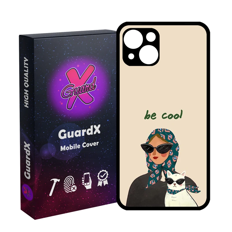 کاور گارد ایکس طرح دختر و گربه مدل Glass10726 مناسب برای گوشی موبایل اپل iPhone 13
