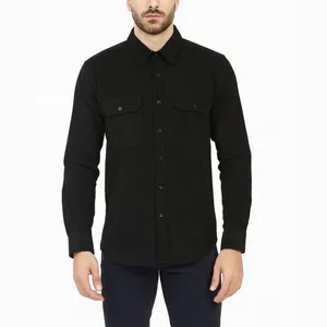 پیراهن آستین بلند یقه برگردان مردانه مدل مخملی کبریتی