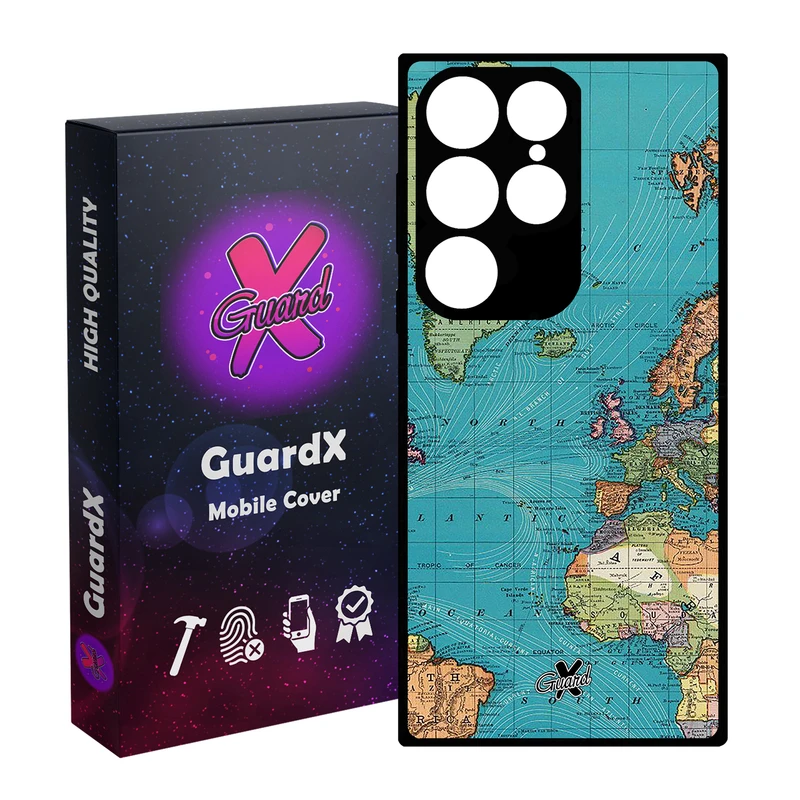 کاور گارد ایکس طرح نقشه مدل Glass10226 مناسب برای گوشی موبایل سامسونگ Galaxy S24 Ultra