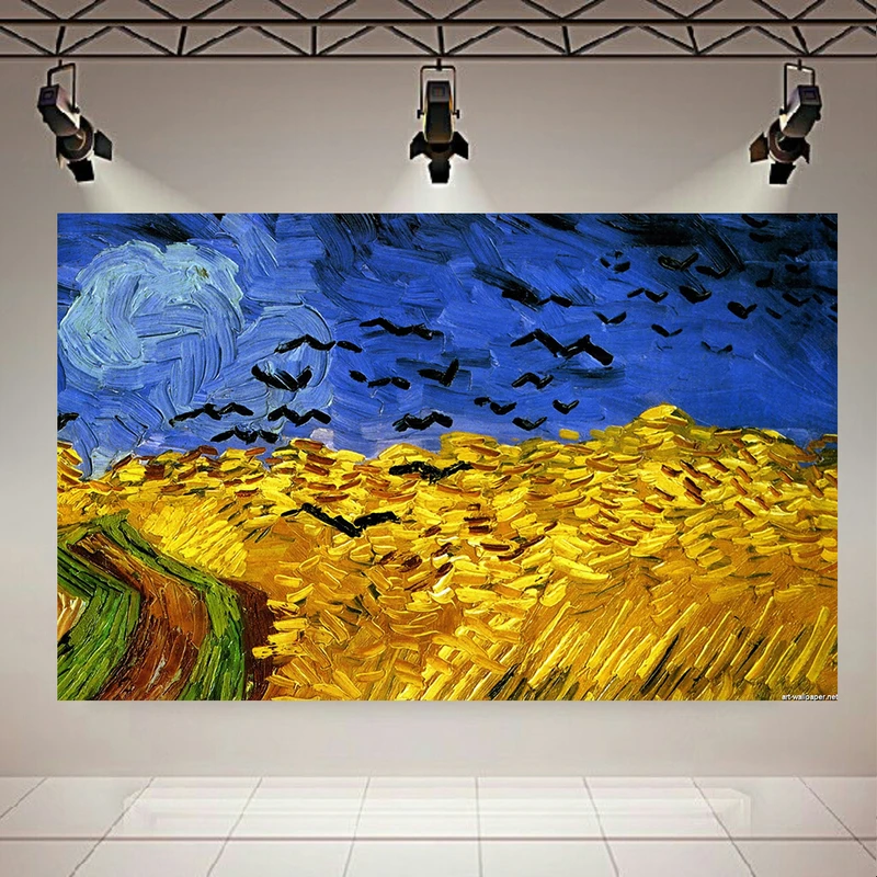 تابلو بوم طرح نقاشی مزرعه گندم با کلاغ ها اثر ونگوک کد AR30902