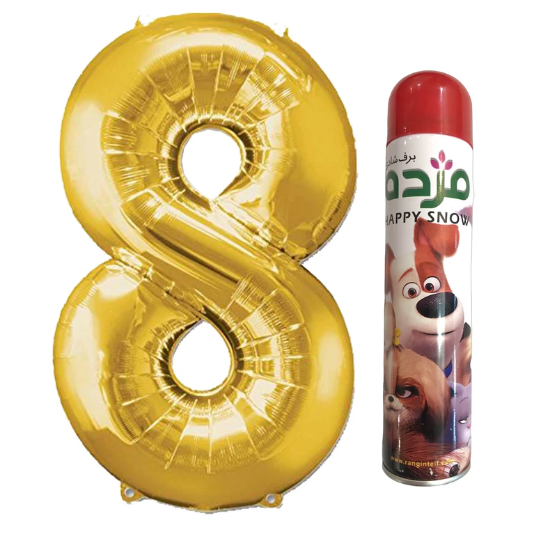  بادکنک فویلی مسترتم طرح عدد 8 پلاس به همراه برف شادی