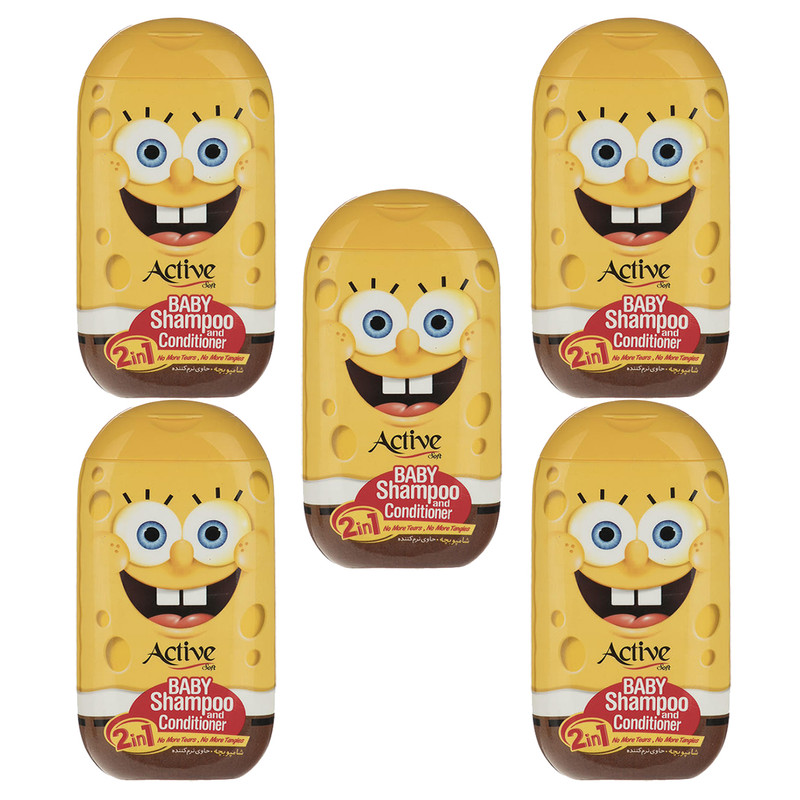 شامپو بچه اکتیو مدل Sponge Bob وزن 280 گرم مجموعه 5 عددی