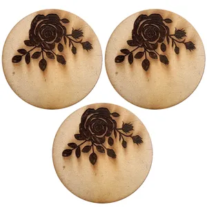 اسلایس چوبی خام مدل بوته گل رز کد 03 مجموعه 3 عددی