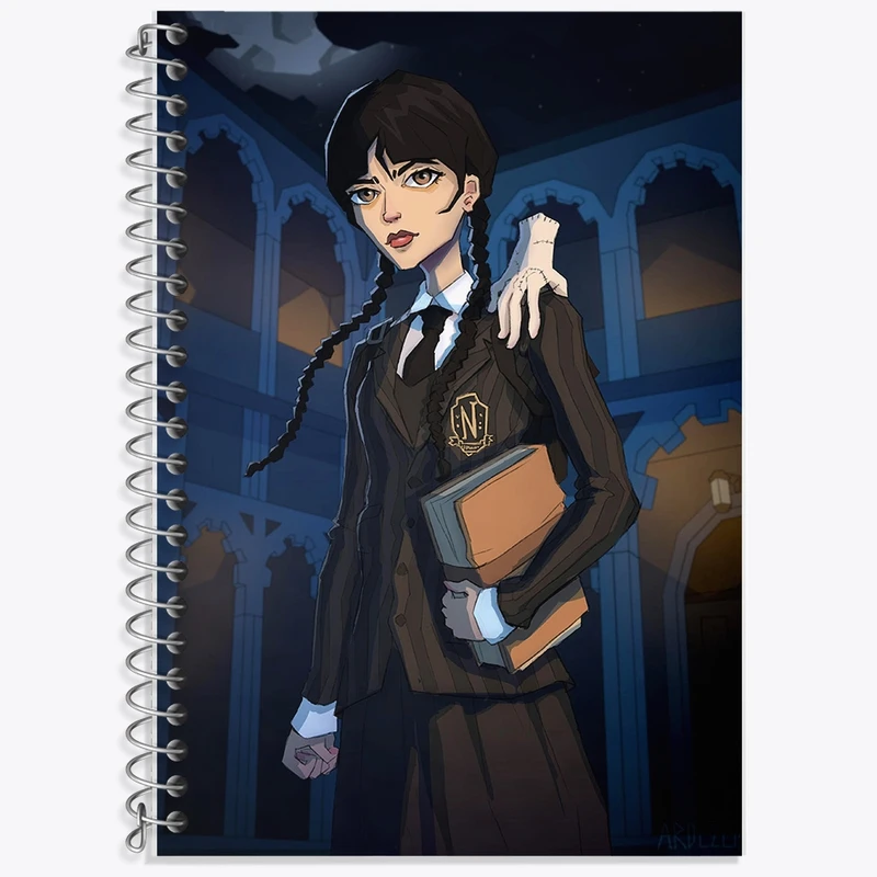 دفتر زبان 50 برگ خندالو مدل سه خط طرح ونزدی (Wednesday) کد F2466