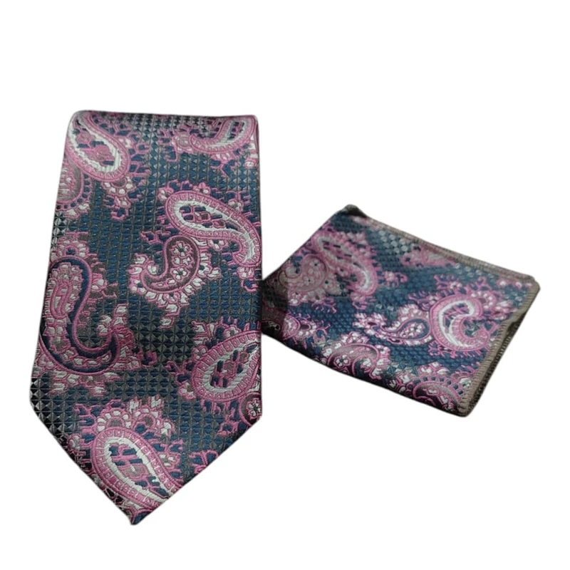 ست کراوات و دستمال جیب مردانه مدل بته جقه
