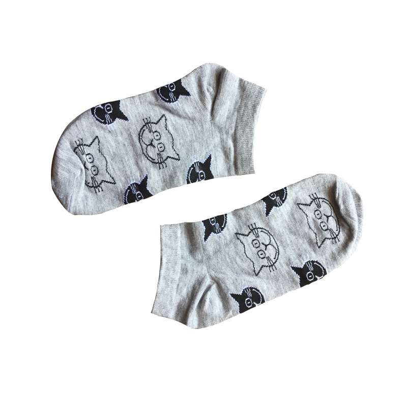 جوراب مدل مچی طرح گربه رنگ طوسی